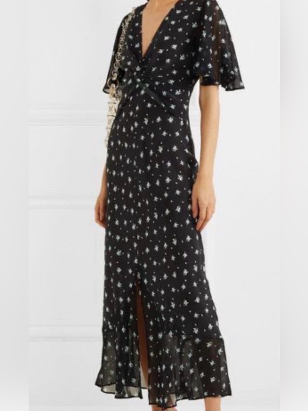 RIXO Black Star-Print Midi Dress